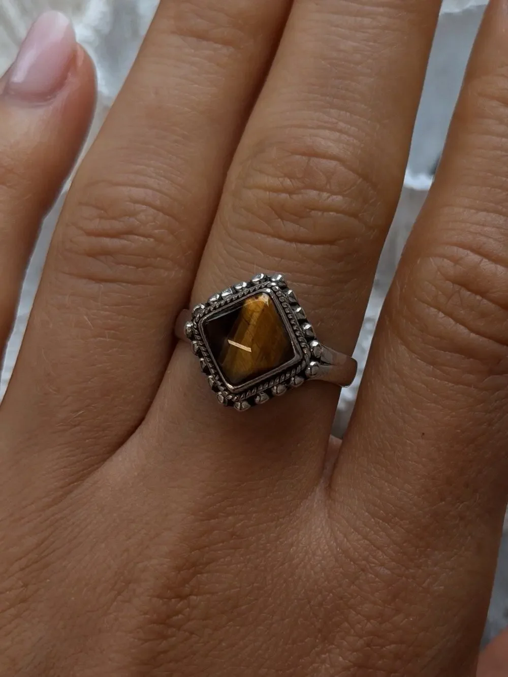 Vintage 925 Sterling Silver Tigers Eye Gemstone Ring Size 9
